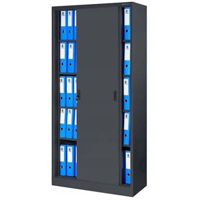 Jan Nowak Aktenschrank Büroschrank mit Schiebetüren Metall 4 Fachböden Pulverbeschichtung Abschließbar 185 cm x 90 cm x 40 cm Jan Nowak Aktenschrank Büroschrank mit Schiebetüren Metall 4 Fachböden Pulverbeschichtung Abschließbar 185 cm x 90 cm x 40 cm