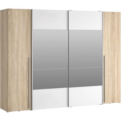 Forte NARAGO Kleiderschrank 270, moderner Dreh-/Schwebetürenschrank, 4-türig, Einlegeböden, Kleiderstangen, Holzwerkstoff, Sonoma Eiche Holzdekor/Weiß, 270,3 cm breit x 210,5 cm hoch x 61,2 cm tief Forte NARAGO Kleiderschrank 270, moderner Dreh-/Schwebetürenschrank, 4-türig, Einlegeböden, Kleiderstangen, Holzwerkstoff, Sonoma Eiche Holzdekor/Weiß, 270,3 cm breit x 210,5 cm hoch x 61,2 cm tief
