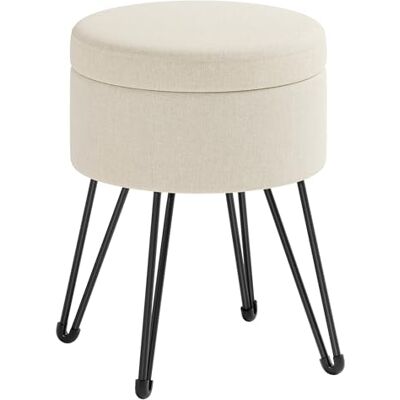 SONGMICS Sitzhocker, runder Hocker mit Stauraum, Aufbewahrungsbox mit Deckel, Schminkhocker, 39 x 44,1 cm (Ø x H), Metallbeine, gepolsterter Sitz, Wohnzimmer, Schlafzimmer, cremeweiß LOM002W01 SONGMICS Sitzhocker, runder Hocker mit Stauraum, Aufbewahrungsbox mit Deckel, Schminkhocker, 39 x 44,1 cm (Ø x H), Metallbeine, gepolsterter Sitz, Wohnzimmer, Schlafzimmer, cremeweiß LOM002W01