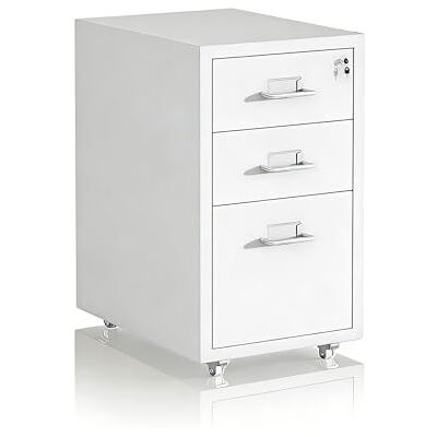 Relaxdays Rollcontainer, 3 Schubladen, HxBxT: 45,5 x 28 x 41 cm, abschließbar, Aktenschrank auf Rollen, Metall, weiß Relaxdays Rollcontainer, 3 Schubladen, HxBxT: 45,5 x 28 x 41 cm, abschließbar, Aktenschrank auf Rollen, Metall, weiß