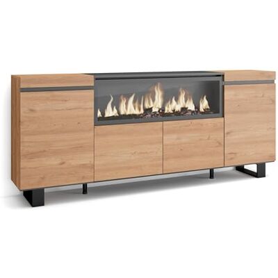 Skraut Home Sideboard, Highboard Kommode, Komodenschrank 210 4 Türen Elektrokamin XXL Industriedesign Moderner Stil Eiche Skraut Home Sideboard, Highboard Kommode, Komodenschrank 210 4 Türen Elektrokamin XXL Industriedesign Moderner Stil Eiche