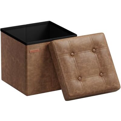 SONGMICS Sitzhocker 38 cm, Aufbewahrungsbox faltbar, Fußhocker mit Deckel, aus Kunstleder, bis 300 kg belastbar, für Eingang, Wohnzimmer, Schlafzimmer, kaffeebraun LSF030K11 SONGMICS Sitzhocker 38 cm, Aufbewahrungsbox faltbar, Fußhocker mit Deckel, aus Kunstleder, bis 300 kg belastbar, für Eingang, Wohnzimmer, Schlafzimmer, kaffeebraun LSF030K11