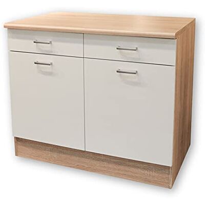 Stella Trading ANDY Moderner Unterschrank Küche 2-türig in Eiche Sonoma Optik, Weiß matt Geräumiger Küchenschrank mit viel Stauraum 100 x 90 x 60 cm (B/H/T) Stella Trading ANDY Moderner Unterschrank Küche 2-türig in Eiche Sonoma Optik, Weiß matt Geräumiger Küchenschrank mit viel Stauraum 100 x 90 x 60 cm (B/H/T)