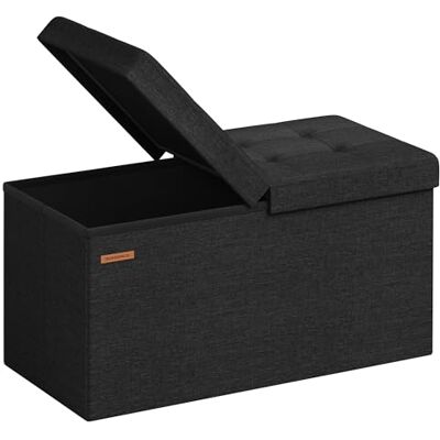 SONGMICS Sitzbank mit Stauraum, klappbare Sitztruhe, Aufbewahrungsbox, 38 x 76 x 38 cm, Deckel klappbar, bis 300 kg belastbar, für Flur, Wohnzimmer, Schlafzimmer, tintenschwarz LSF046B01 SONGMICS Sitzbank mit Stauraum, klappbare Sitztruhe, Aufbewahrungsbox, 38 x 76 x 38 cm, Deckel klappbar, bis 300 kg belastbar, für Flur, Wohnzimmer, Schlafzimmer, tintenschwarz LSF046B01