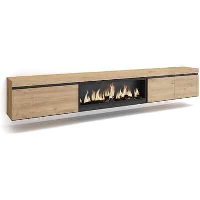Skraut Home TV-Schrank, Lowboard für Wohnzimmer und Esszimmer 288x45x35 cm Für großformatiges TV Elektrokamin XXL Hängend Moderner Stil Eiche Skraut Home TV-Schrank, Lowboard für Wohnzimmer und Esszimmer 288x45x35 cm Für großformatiges TV Elektrokamin XXL Hängend Moderner Stil Eiche