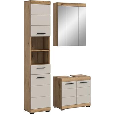 xonox.home – Badkombination Scout 112x191x34 cm in Evoak Oak und Kaschmir Nachbildung matt – Kompakte Badezimmermöbel mit Stauraum – funktional, stilvoll & vielseitig einsetzbar xonox.home – Badkombination Scout 112x191x34 cm in Evoak Oak und Kaschmir Nachbildung matt – Kompakte Badezimmermöbel mit Stauraum – funktional, stilvoll & vielseitig einsetzbar
