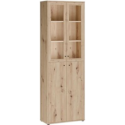 Forte TEMPRA2 Vitrine 70 80, Moderne Standvitrine mit 4 Türen, Holzwerkstoff, Artisan Eiche Holzdekor, 73,7 cm breit x 216,7 cm hoch x 34,8 cm tief Forte TEMPRA2 Vitrine 70 80, Moderne Standvitrine mit 4 Türen, Holzwerkstoff, Artisan Eiche Holzdekor, 73,7 cm breit x 216,7 cm hoch x 34,8 cm tief