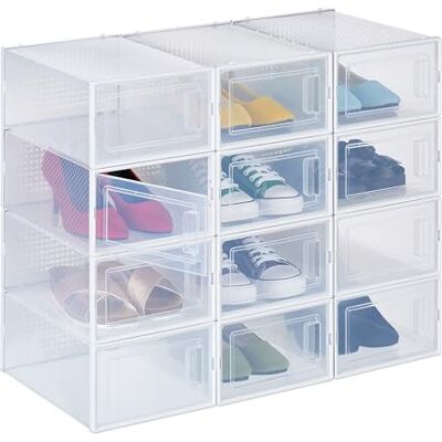 Relaxdays Schuhboxen 12er Pack, mit Tür, Schuhorganizer, stapelbar, Schuhe bis Größe 45, Lüftungsschlitze, transparent Relaxdays Schuhboxen 12er Pack, mit Tür, Schuhorganizer, stapelbar, Schuhe bis Größe 45, Lüftungsschlitze, transparent