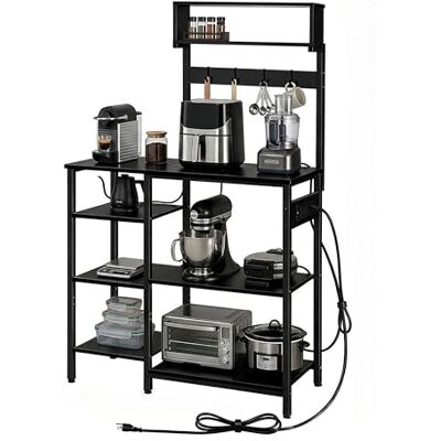 Relaxdays Küchenregal mit Steckdose & USB, HBT: 151x82x40 cm, Mikrowellen-Regal, Standregal, Holzoptik, Metall, schwarz Relaxdays Küchenregal mit Steckdose & USB, HBT: 151x82x40 cm, Mikrowellen-Regal, Standregal, Holzoptik, Metall, schwarz
