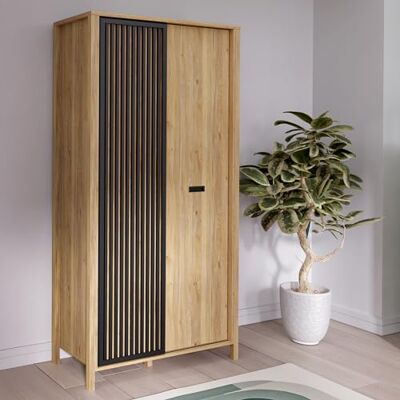 Forte JYTANA Kleiderschrank 97, moderner Schrank mit Lamellendetail, 2-türig, Holzwerkstoff, Mauvella Eiche Dekor, 97 cm breit, 200,3 cm hoch, 52,7 cm tief Forte JYTANA Kleiderschrank 97, moderner Schrank mit Lamellendetail, 2-türig, Holzwerkstoff, Mauvella Eiche Dekor, 97 cm breit, 200,3 cm hoch, 52,7 cm tief