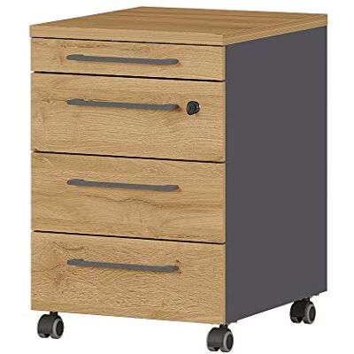 GERMANIA DIE MÖBELMACHER Rollcontainer mit Vier Schubladen, Utensilienfach, feststellbare Laufrollen, in Graphit/Eiche, 42 x 61 x 40 cm (BxHxT) GERMANIA DIE MÖBELMACHER Rollcontainer mit Vier Schubladen, Utensilienfach, feststellbare Laufrollen, in Graphit/Eiche, 42 x 61 x 40 cm (BxHxT)