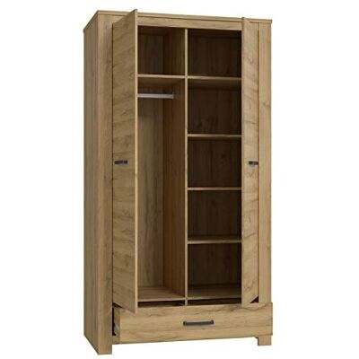 Forte HAVANNA Schrank 100 110, Kleiderschrank, Drehtürenschrank Klassisch, 2-türig, 1 Schublade, Einlegeböden und Kleiderstange, Holzdekor: Alteiche, 107 cm breit x 198 cm hoch x 60 cm tief Forte HAVANNA Schrank 100 110, Kleiderschrank, Drehtürenschrank Klassisch, 2-türig, 1 Schublade, Einlegeböden und Kleiderstange, Holzdekor: Alteiche, 107 cm breit x 198 cm hoch x 60 cm tief