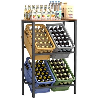 SONGMICS Getränkekistenregal, 2 Ebenen, für 4 Kisten, Aufbewahrungsregal, Jede Ebene bis 150 kg belastbar, Stahl, Getränkeregal, für Küche, Wohnzimmer, Garage, vintagebraun-tintenschwarz BSC373K01 SONGMICS Getränkekistenregal, 2 Ebenen, für 4 Kisten, Aufbewahrungsregal, Jede Ebene bis 150 kg belastbar, Stahl, Getränkeregal, für Küche, Wohnzimmer, Garage, vintagebraun-tintenschwarz BSC373K01