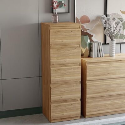 Forte EDMORE Hohe Kommode 40 45 mit 5 Schubladen, Mauvella Eiche Dekor, 41,8 cm breit x 128 cm hoch x 42,2 cm tief Forte EDMORE Hohe Kommode 40 45 mit 5 Schubladen, Mauvella Eiche Dekor, 41,8 cm breit x 128 cm hoch x 42,2 cm tief
