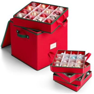 Wintem Faltbarer Weihnachtskugel-Organizer aus Oxford-Stoff, 32 x 32 x 32 cm, mit 4 modularen Fächern für 64 Dekorationen, Staubschutz und einfach unter dem Bett oder im Schrank zu verstauen Wintem Faltbarer Weihnachtskugel-Organizer aus Oxford-Stoff, 32 x 32 x 32 cm, mit 4 modularen Fächern für 64 Dekorationen, Staubschutz und einfach unter dem Bett oder im Schrank zu verstauen