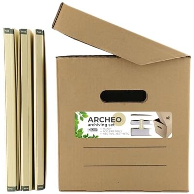 D.RECT Archivbox ARCHEO Set Lagerbox 250x340x260 mm Klappdeckelbox Archivschachtel Aktenkarton mit 3 pastellfarbene Zero Max Ordner Beige D.RECT Archivbox ARCHEO Set Lagerbox 250x340x260 mm Klappdeckelbox Archivschachtel Aktenkarton mit 3 pastellfarbene Zero Max Ordner Beige