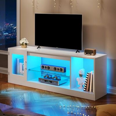 YITAHOME TV Schrank, TV Lowboard LED Weiß Fernsehschrank Fernsehtisch mit RGB-LED-Leuchten Lowboard und Glasregal Fächern für 65 Zoll & kleinere TVs,für Wohnzimmer Schlafzimmer, B148 x H51 x T32 cm YITAHOME TV Schrank, TV Lowboard LED Weiß Fernsehschrank Fernsehtisch mit RGB-LED-Leuchten Lowboard und Glasregal Fächern für 65 Zoll & kleinere TVs,für Wohnzimmer Schlafzimmer, B148 x H51 x T32 cm