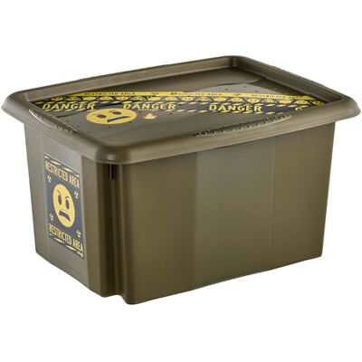 keeeper karolina Aufbewahrungsbox mit Deckel, 15 l, Dreh- und stapelbar, Design: Emoji Danger, Für Kinder, Olivgrün (Olive) keeeper karolina Aufbewahrungsbox mit Deckel, 15 l, Dreh- und stapelbar, Design: Emoji Danger, Für Kinder, Olivgrün (Olive)