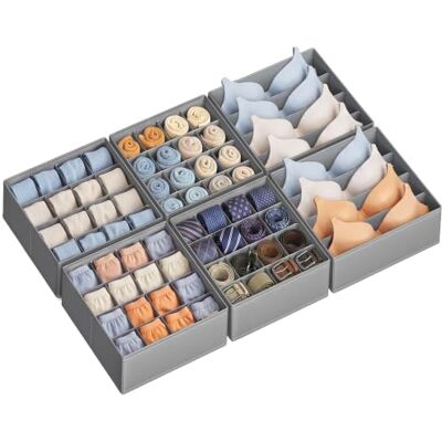 SONGMICS Schubladen-Organizer aus Vliesstoff, Faltbare Aufbewahrungsboxen, 6er Set, 28 x 26 x 10 cm / 32 x 26 x 10 cm, Grau, für Socken, BHs und Krawatten, Tina Kollektion RUS018GD01 SONGMICS Schubladen-Organizer aus Vliesstoff, Faltbare Aufbewahrungsboxen, 6er Set, 28 x 26 x 10 cm / 32 x 26 x 10 cm, Grau, für Socken, BHs und Krawatten, Tina Kollektion RUS018GD01