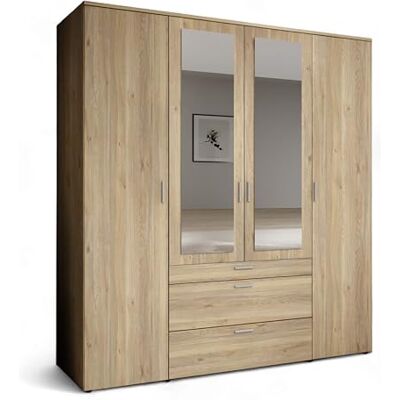 Stella Trading VESALA Kleiderschrank mit Spiegeltüren in Mauvella Eiche Optik Vielseitiger Drehtürenschrank 4-türig für Ihr Schlafzimmer 180 x 195 x 56 cm (B/H/T) Stella Trading VESALA Kleiderschrank mit Spiegeltüren in Mauvella Eiche Optik Vielseitiger Drehtürenschrank 4-türig für Ihr Schlafzimmer 180 x 195 x 56 cm (B/H/T)