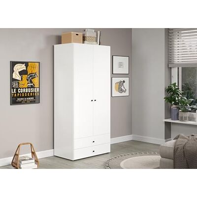 trendteam smart living Basics Kleiderschrank Weiß Garderobenschrank mit 2 Türen, 1 Hutablage, 1 Kleiderstange und 2 Schubladen (BxHxT) 81 x 176 x 51 cm Moderner Stil trendteam smart living Basics Kleiderschrank Weiß Garderobenschrank mit 2 Türen, 1 Hutablage, 1 Kleiderstange und 2 Schubladen (BxHxT) 81 x 176 x 51 cm Moderner Stil
