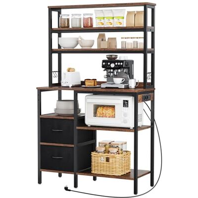 YITAHOME Küchenregal mit Steckdosen, 2 Steckdosen & 2 USB-Anschlüsse, kaffeebar, bäckerregal mit 2 Schubladen & 4 Haken, mikrowellen Regal, für Backofen, 100 x 40 x 168 cm, Vintagebraun & Schwarz YITAHOME Küchenregal mit Steckdosen, 2 Steckdosen & 2 USB-Anschlüsse, kaffeebar, bäckerregal mit 2 Schubladen & 4 Haken, mikrowellen Regal, für Backofen, 100 x 40 x 168 cm, Vintagebraun & Schwarz