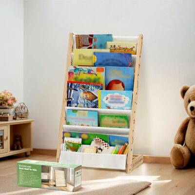 COSYLAND Kinderbücherregal Montessori – Bücherregal Kinder mit 6 Stofffächern, frontal offenes Bücher-Display aus Kiefernholz, Kinderregal für Kinderzimmer & Leseecke, Naturholz, 42 x 30 x 76 cm COSYLAND Kinderbücherregal Montessori – Bücherregal Kinder mit 6 Stofffächern, frontal offenes Bücher-Display aus Kiefernholz, Kinderregal für Kinderzimmer & Leseecke, Naturholz, 42 x 30 x 76 cm