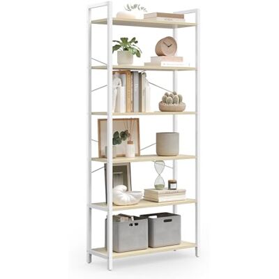 VASAGLE Regal, Bücherregal, Standregal, DVD-Regal, mit 6 Ebenen, Büroregal, offene Ablagen, für Büro, Wohnzimmer, Schlafzimmer, Küche, 30 x 64 x 185,5 cm, naturbeige-mattweiß LLS062LL01 VASAGLE Regal, Bücherregal, Standregal, DVD-Regal, mit 6 Ebenen, Büroregal, offene Ablagen, für Büro, Wohnzimmer, Schlafzimmer, Küche, 30 x 64 x 185,5 cm, naturbeige-mattweiß LLS062LL01