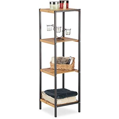 Relaxdays Regal Bambus, universales Standregal, 4 Ablagen, Metall-Rahmen, quadratisch, HxBxT: 104 x 30 x 30 cm, Natur Relaxdays Regal Bambus, universales Standregal, 4 Ablagen, Metall-Rahmen, quadratisch, HxBxT: 104 x 30 x 30 cm, Natur