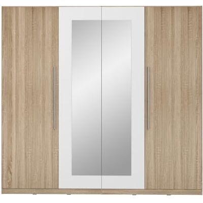 Forte Helen Kleiderschrank 230, klassischer Drehtürenschrank, 4-türig, Spiegel, Schlafzimmer, Holzwerkstoff, Sonoma Eiche Holzdekor mit Weiß, 227,5 cm breit x 212,9 cm hoch x 58,9 cm tief Forte Helen Kleiderschrank 230, klassischer Drehtürenschrank, 4-türig, Spiegel, Schlafzimmer, Holzwerkstoff, Sonoma Eiche Holzdekor mit Weiß, 227,5 cm breit x 212,9 cm hoch x 58,9 cm tief
