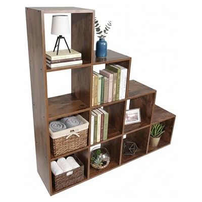 Relaxdays Stufenregal, 10 Fächer, HBT: 129,5 x 129,5 x 29 cm, offenes Würfelregal, Bücher & Deko, Wohnzimmerregal, braun Relaxdays Stufenregal, 10 Fächer, HBT: 129,5 x 129,5 x 29 cm, offenes Würfelregal, Bücher & Deko, Wohnzimmerregal, braun