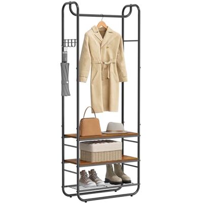 VASAGLE Garderobenständer, Garderobe, Kleiderständer, mit Schuhablage, Schuhregal, Flur, Schlafzimmer, 58 x 28 x 181 cm, Industrie-Design, braun + schwarz HSR81BX VASAGLE Garderobenständer, Garderobe, Kleiderständer, mit Schuhablage, Schuhregal, Flur, Schlafzimmer, 58 x 28 x 181 cm, Industrie-Design, braun + schwarz HSR81BX