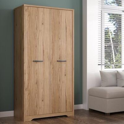 Forte JOADAKIS Kleiderschrank 95, klassischer Drehtürenschrank mit 2 Türen und Einlegeböden, Holzwerkstoff, Catania Eiche Dekor, 94,5 cm breit, 192,4 cm hoch, 52,7 cm tief Forte JOADAKIS Kleiderschrank 95, klassischer Drehtürenschrank mit 2 Türen und Einlegeböden, Holzwerkstoff, Catania Eiche Dekor, 94,5 cm breit, 192,4 cm hoch, 52,7 cm tief