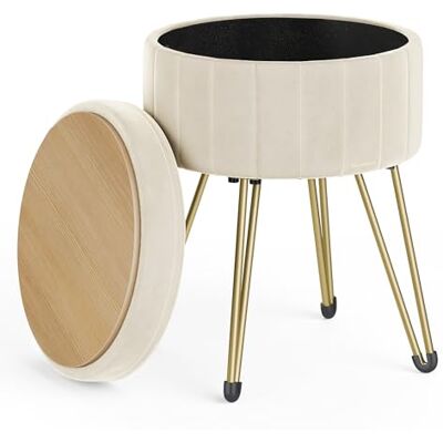 SONGMICS Runder Sitzhocker, Hocker mit Stauraum, Samt Schminktisch Hocker, 39 cm d, 44,4 cm H, 4 Metallbeine, für Ankleidezimmer, Wohnzimmer, Schlafzimmer, cremeweiß LOM003W01 SONGMICS Runder Sitzhocker, Hocker mit Stauraum, Samt Schminktisch Hocker, 39 cm d, 44,4 cm H, 4 Metallbeine, für Ankleidezimmer, Wohnzimmer, Schlafzimmer, cremeweiß LOM003W01