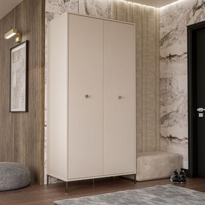 Forte SALVATRICE Kleiderschrank 95, Eleganter Schrank mit 2 Drehtüren und Einlegeboden, Holzwerkstoff, Weiß, 93,7 cm breit, 195,2 cm hoch, 55,8 cm tief Forte SALVATRICE Kleiderschrank 95, Eleganter Schrank mit 2 Drehtüren und Einlegeboden, Holzwerkstoff, Weiß, 93,7 cm breit, 195,2 cm hoch, 55,8 cm tief