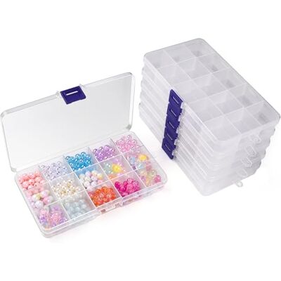 vonsera 6 Stück Sortierbox für Kleinteile, Aufbewahrungsbox, Aufbewahrungsboxen mit 15 Raster Einstellbar, Sortierkasten für Basteln Perlen vonsera 6 Stück Sortierbox für Kleinteile, Aufbewahrungsbox, Aufbewahrungsboxen mit 15 Raster Einstellbar, Sortierkasten für Basteln Perlen