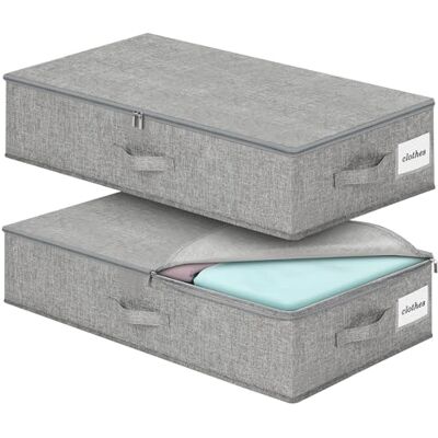 Cozary 2 Stück Unterbett Aufbewahrungsbox Stabil, Faltbare Aufbewahrungsboxen mit Deckel, 3 Griffen & Doppelreißverschluss, 76 x 38 x 17cm, Platzsparend Unterbettbox, Für Kleidung, Steppdecken, Grau Cozary 2 Stück Unterbett Aufbewahrungsbox Stabil, Faltbare Aufbewahrungsboxen mit Deckel, 3 Griffen & Doppelreißverschluss, 76 x 38 x 17cm, Platzsparend Unterbettbox, Für Kleidung, Steppdecken, Grau