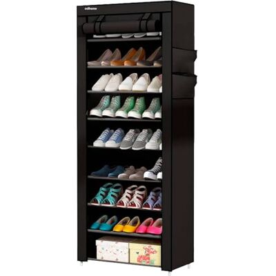 edihome , Schuhregal, Stoff mit 10 Ebenen, (58 x 28 x 162 cm), Schuhaufbewahrung, mit staubdichtem Überzug, Schuhschrank, Sportschuhe, Schuh-Organizer, für High Heels (Schwarz) edihome , Schuhregal, Stoff mit 10 Ebenen, (58 x 28 x 162 cm), Schuhaufbewahrung, mit staubdichtem Überzug, Schuhschrank, Sportschuhe, Schuh-Organizer, für High Heels (Schwarz)