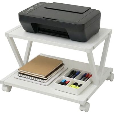 Relaxdays Druckerständer mit Rollen, 2 Ebenen, HxBxT: 28 x 44 x 28 cm, Rolltisch für Drucker, Büro, MDF & Metall, weiß Relaxdays Druckerständer mit Rollen, 2 Ebenen, HxBxT: 28 x 44 x 28 cm, Rolltisch für Drucker, Büro, MDF & Metall, weiß
