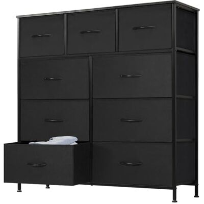 Sweetcrispy Kommode für Schlafzimmer mit 9 Stoffschubladen, hoher Truhenaufbewahrungsturm, Organizer-Einheiten für Kleiderschrank, Kinderzimmermöbel, Stahlrahmen, Holzplatte, leicht, schnell Sweetcrispy Kommode für Schlafzimmer mit 9 Stoffschubladen, hoher Truhenaufbewahrungsturm, Organizer-Einheiten für Kleiderschrank, Kinderzimmermöbel, Stahlrahmen, Holzplatte, leicht, schnell