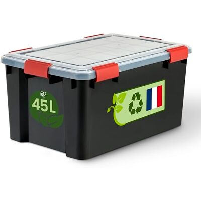 Iris Ohyama Luftdichte Kunststoff-Aufbewahrungsboxen mit Deckel, 45L, Schwarz, Transparent, Hermetischer wasserdichter Verschluss, Robuste Schnappverschlüsse, Stapelbar, Staubschutz, BPA-frei, WSB-45 Iris Ohyama Luftdichte Kunststoff-Aufbewahrungsboxen mit Deckel, 45L, Schwarz, Transparent, Hermetischer wasserdichter Verschluss, Robuste Schnappverschlüsse, Stapelbar, Staubschutz, BPA-frei, WSB-45