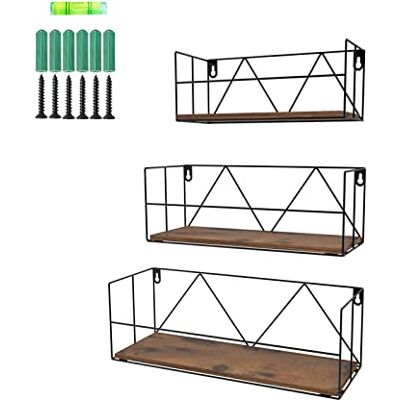 EYMPEU Wandregal im 3er-Set Schweberegale Modernes Regalbrett Wandmontierte Regale Rustikale Aufbewahrungsregale mit Metalldraht Gestelle Anzeigen Wohnkultur für Badezimmer EYMPEU Wandregal im 3er-Set Schweberegale Modernes Regalbrett Wandmontierte Regale Rustikale Aufbewahrungsregale mit Metalldraht Gestelle Anzeigen Wohnkultur für Badezimmer