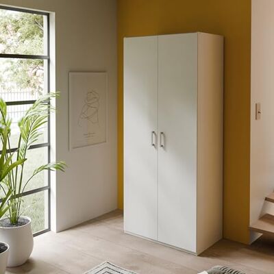 Forte ECONOBOX 2 Kleiderschrank 90, Klassischer Drehtürenschrank mit 2 Türen, Holzwerkstoff, Weiß, 88,9 cm breit, 210,5 cm hoch, 54,2 cm tief Forte ECONOBOX 2 Kleiderschrank 90, Klassischer Drehtürenschrank mit 2 Türen, Holzwerkstoff, Weiß, 88,9 cm breit, 210,5 cm hoch, 54,2 cm tief