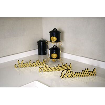 iwa concept Bismillah Alhamdulilla Mashallah freistehende Holzdekor mit glänzendem Acryl-Finish (3 Stück, Gold) iwa concept Bismillah Alhamdulilla Mashallah freistehende Holzdekor mit glänzendem Acryl-Finish (3 Stück, Gold)
