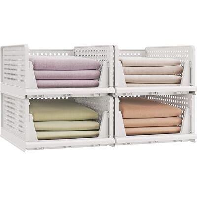 SONGMICS Schrank-Organizer klappbar, Kleiderschrank-Organizer stapelbar, ausziehbarer Korb 4er Set, Aufbewahrung und Organisation, Kunststoff, Schlafzimmer, Büro, Badezimmer, weiß LPC400WZ01 SONGMICS Schrank-Organizer klappbar, Kleiderschrank-Organizer stapelbar, ausziehbarer Korb 4er Set, Aufbewahrung und Organisation, Kunststoff, Schlafzimmer, Büro, Badezimmer, weiß LPC400WZ01