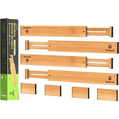 ANTOWIN Schubladentrenner Verstellbar Bambus (43-56 cm), Schubladen organizer, gefedert, Küche, Kommode, Badezimmer, Schlafzimmer, Babyschublade, Schreibtisch Ordnungssystem ANTOWIN Schubladentrenner Verstellbar Bambus (43-56 cm), Schubladen organizer, gefedert, Küche, Kommode, Badezimmer, Schlafzimmer, Babyschublade, Schreibtisch Ordnungssystem