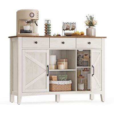 VASAGLE Küchenschrank, Sideboard mit Schubladen, Aufbewahrungsschrank mit Türen, verstellbare Ablage, Landhausstil, für Wohnzimmer Küche, 40 x 114,5 x 80 cm, vintageweiß-honigbraun BBK371W02V1 VASAGLE Küchenschrank, Sideboard mit Schubladen, Aufbewahrungsschrank mit Türen, verstellbare Ablage, Landhausstil, für Wohnzimmer Küche, 40 x 114,5 x 80 cm, vintageweiß-honigbraun BBK371W02V1