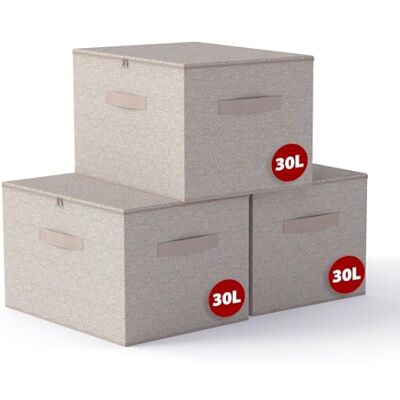 Sekey Aufbewahrungsbox mit Deckel, Faltbare Stoff Box mit Griffen, Aufbewahrungskiste & Organizer für Kleidung im Kleiderschrank & Spielzeug im Kinderzimmer 3er Set, 40x30x25cm, Sandbeige Sekey Aufbewahrungsbox mit Deckel, Faltbare Stoff Box mit Griffen, Aufbewahrungskiste & Organizer für Kleidung im Kleiderschrank & Spielzeug im Kinderzimmer 3er Set, 40x30x25cm, Sandbeige