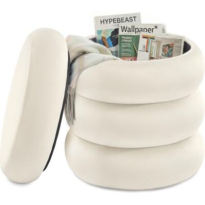 SONGMICS LOM018LH01 Schminktischhocker, rund, mit Aufbewahrung, gepolsterte Fußstütze, Abnehmbarer Deckel, Wohnzimmer, Schlafzimmer, Flur, einfach zu montieren, 43 x 47 cm, Samt, Cremeweiß SONGMICS LOM018LH01 Schminktischhocker, rund, mit Aufbewahrung, gepolsterte Fußstütze, Abnehmbarer Deckel, Wohnzimmer, Schlafzimmer, Flur, einfach zu montieren, 43 x 47 cm, Samt, Cremeweiß