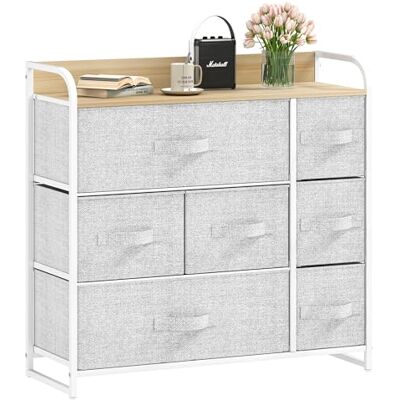 DWVO Kommode mit 7 Schubladen, langlebiger Stoff, Robustes Metallgestell, modern und funktional, ideal für Schlafzimmer, Wohnzimmer, Flur, Kinderzimmer, Hellgrau DWVO Kommode mit 7 Schubladen, langlebiger Stoff, Robustes Metallgestell, modern und funktional, ideal für Schlafzimmer, Wohnzimmer, Flur, Kinderzimmer, Hellgrau